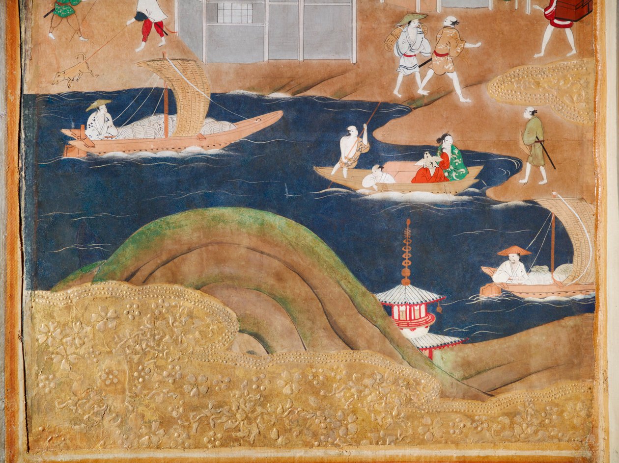 Osakazu Byobu - 日本八扇折叠屏风（绘画） 作者 日本学校