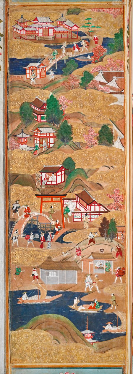Osakazu Byobu - 日本八扇折叠屏风（绘画） 作者 日本学校