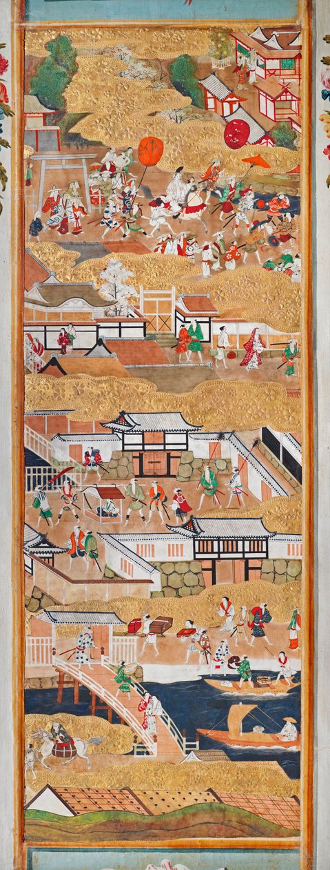 Osakazu Byobu - 日本八扇折叠屏风（绘画） 作者 日本学校
