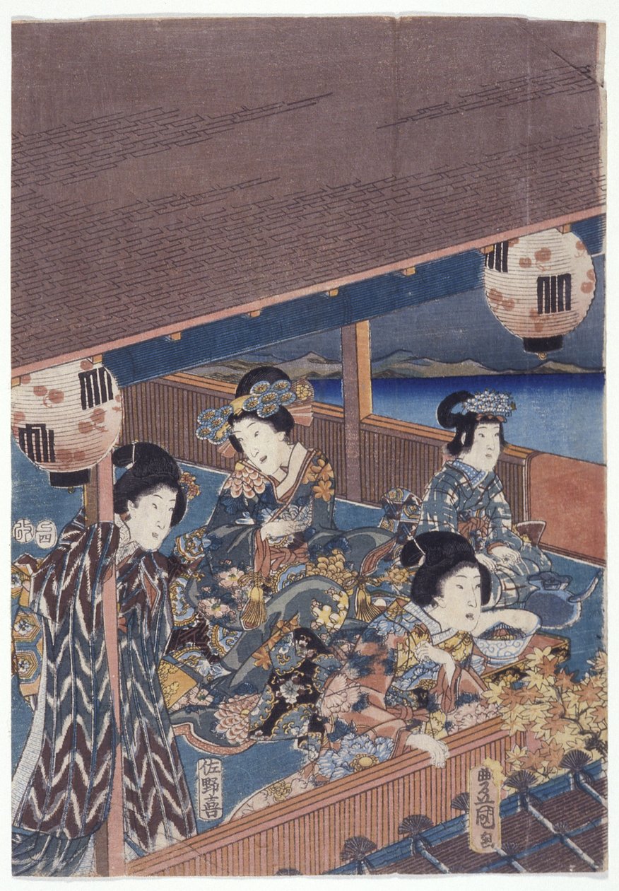 源氏三联画的一部分（彩色木刻） 作者 日本学校