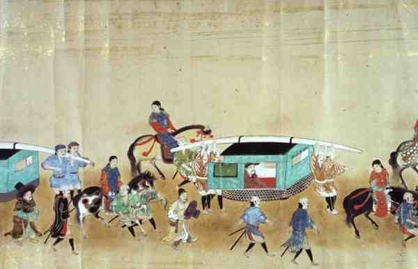 1651年德川家纲继位时的第六次韩国驻日本大使馆的一部分，可能是狩野正信（1625-94）1655-57（卷轴画）（另见120824）。 作者 日本学校