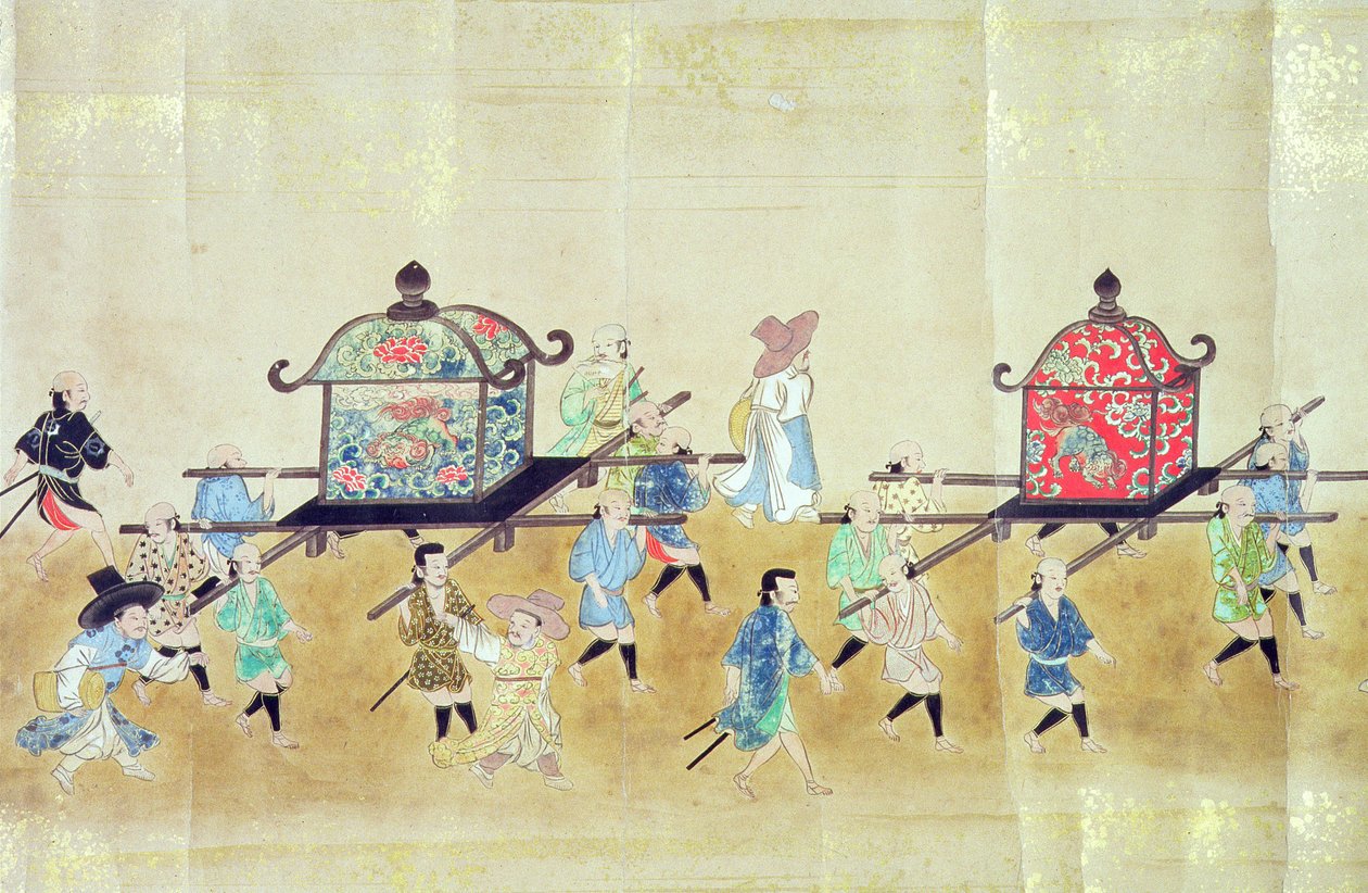 1651年德川Ietsunas继承时的第六届韩国驻日使馆的一部分，可能是Kano Masunobu（1625-94）1655-57（卷轴画）（另见120822和120823） 作者 日本学校