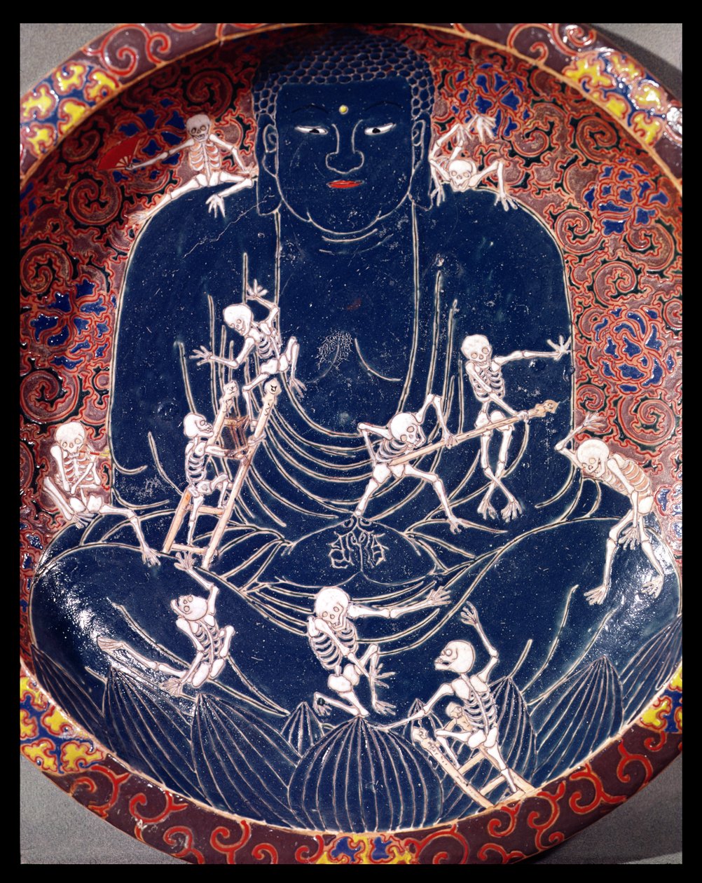 描绘佛与十骷髅（陶瓷）（细节）的板（另见182441） 作者 日本学校