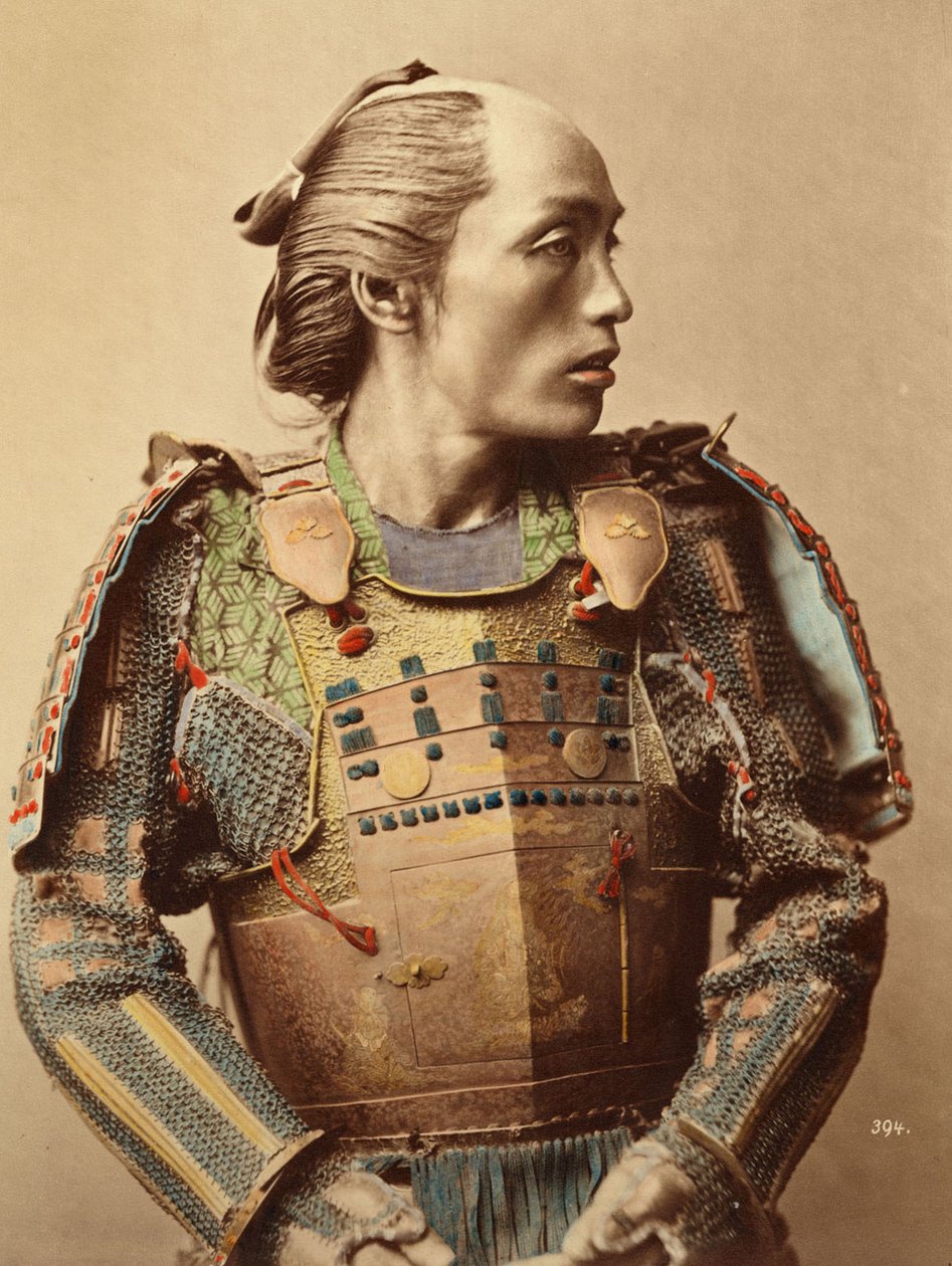 1890年，日本武士的肖像以全身盔甲武装起来 作者 日本学校