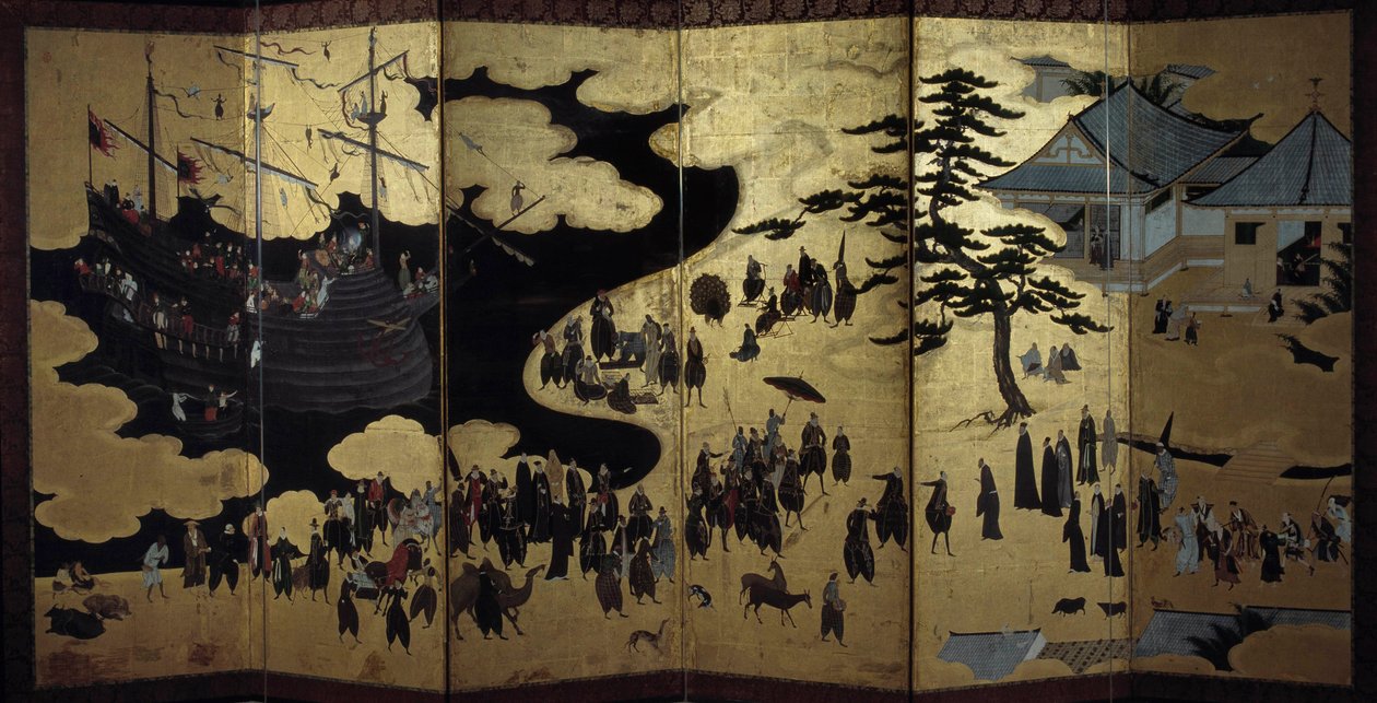 “Portuguese” screen representing the arrival of Portuguese Jesuit missionaries in Japan in the 16th century. 1590-1614. Kano School (?) Lisbon. National Museum of Ancient Art 作者 日本学校