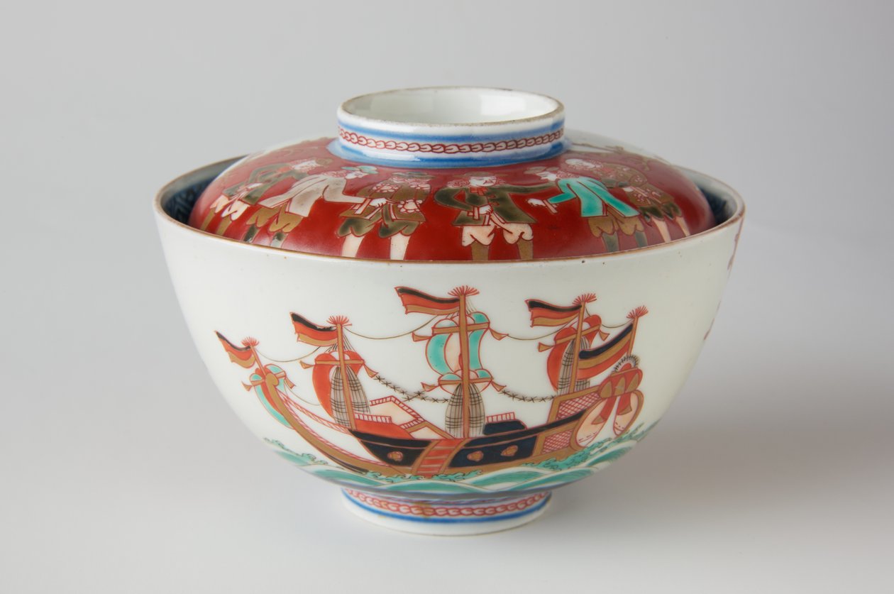 饭碗和盖，可能是19世纪（Ko-Imari器皿，釉下蓝色和釉上釉的瓷器） 作者 日本学校