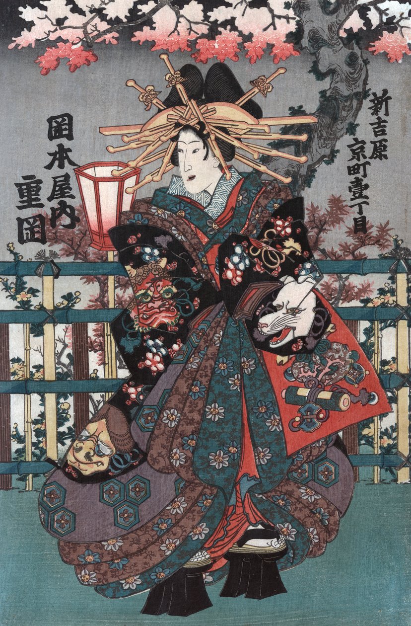日本歌妓三联画的右板 作者 日本学校