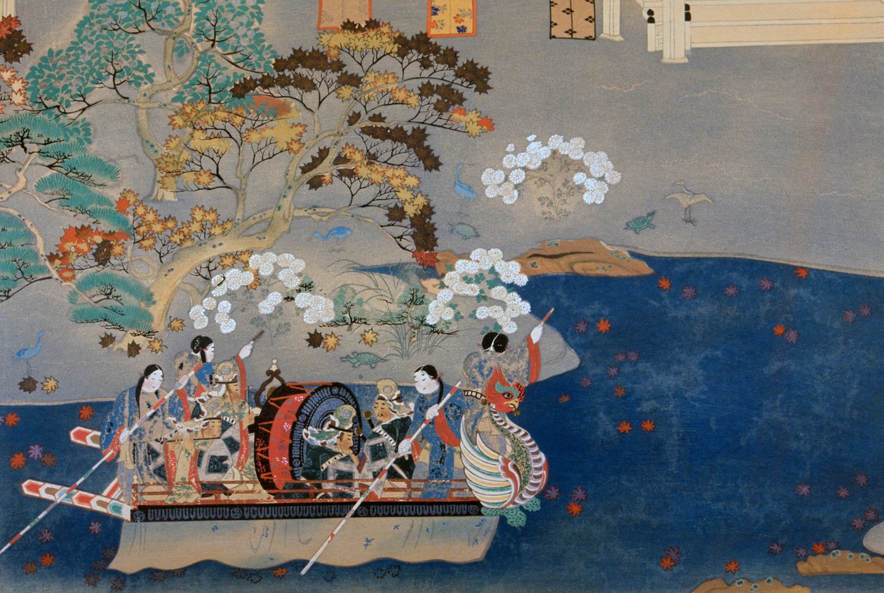 划船，赤目绘门（约956-1041）为《荣华物语》所作的插图。日本 作者 日本学校