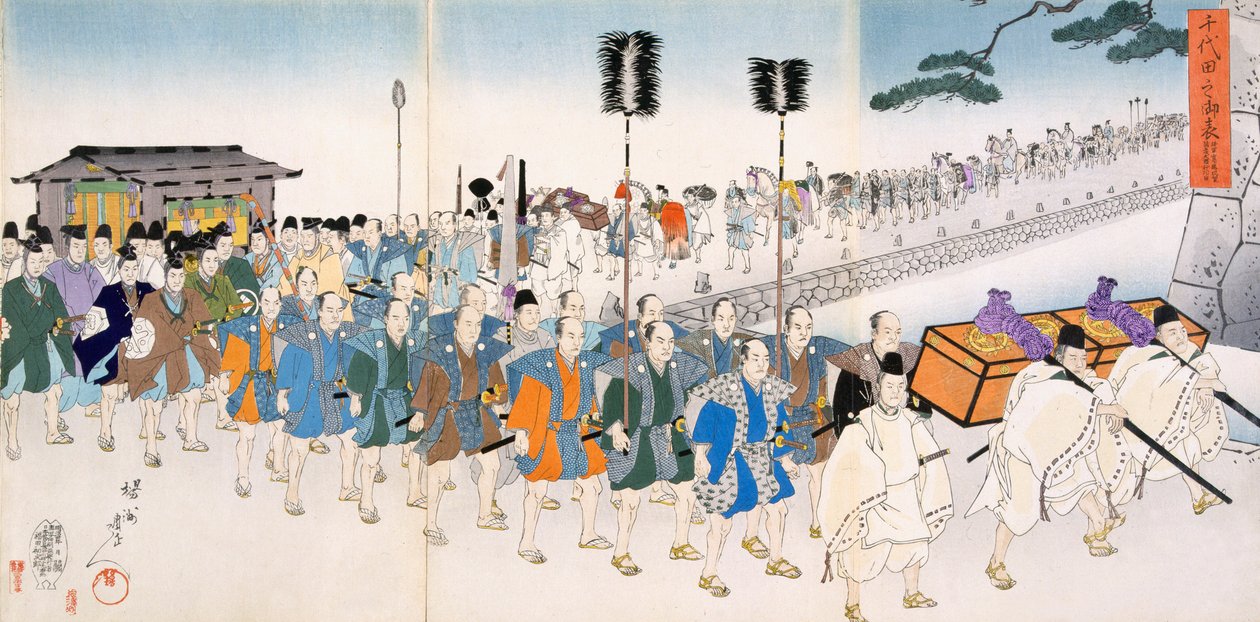 武士战士在三月，19世纪。 作者 日本学校