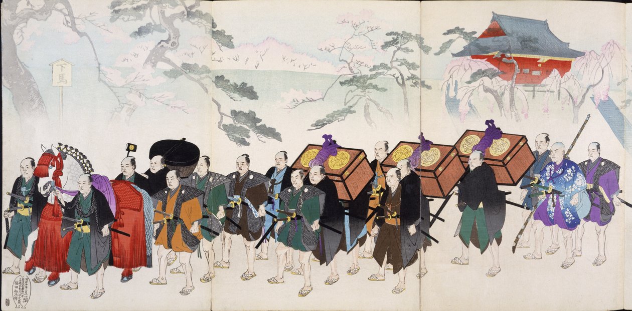 3月的武士勇士，19世纪的Woodcuts专辑，手工彩木版画 作者 日本学校