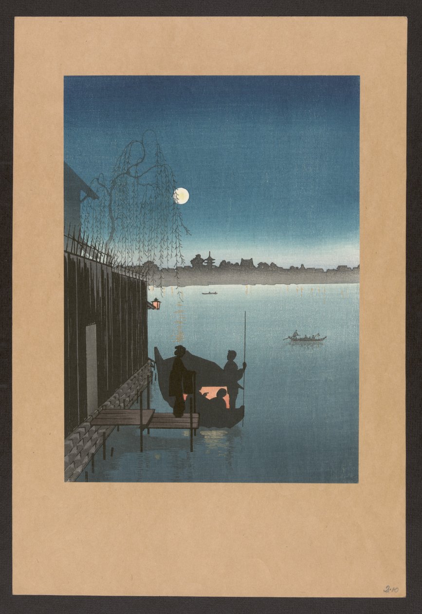 福川三桥夜景，约 1900-20 年（彩色木刻版画） 作者 日本学校