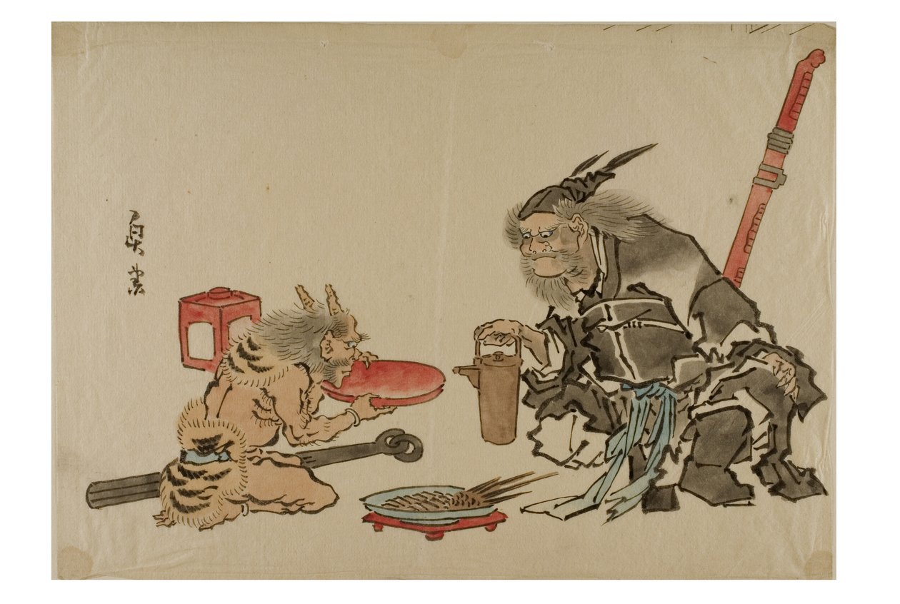 寿喜为妖怪斟酒，约1895-1905（纸上墨迹） 作者 日本学校