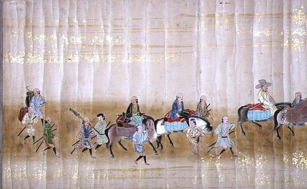 1651年德川家纲继位时在明治1年的第六次韩国驻日本大使馆，可能是狩野正信（1625-94）的作品（卷轴画）（细节）（另见120832）。 作者 日本学校