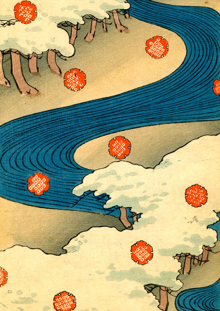 雪花落在河流景观中 作者 日本学校