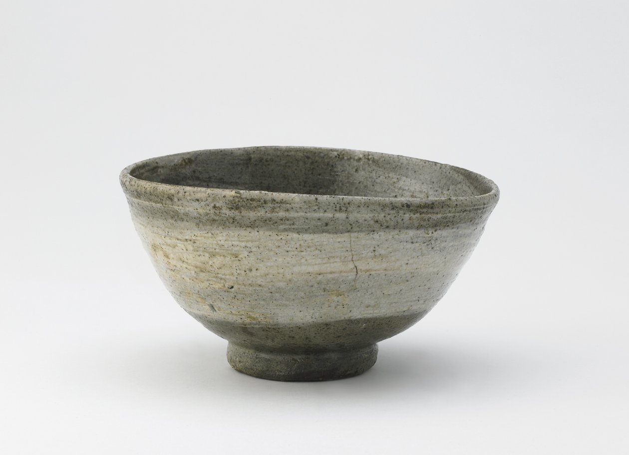 茶碗，hakeme型，江户时代，19世纪中叶（在透明釉下带有拉丝白滑的粗陶器） 作者 日本学校