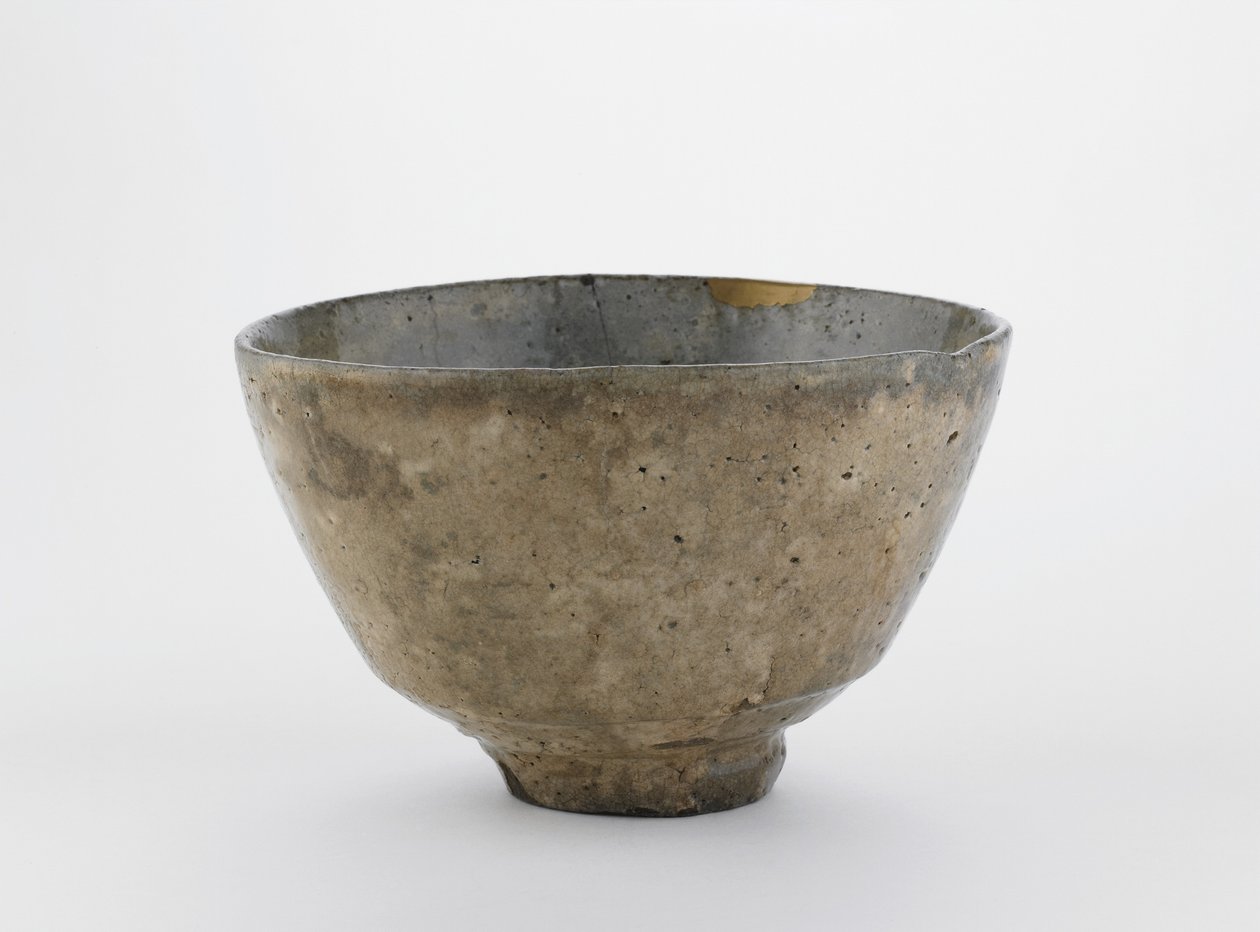 在山口县，江户时代，18-19世纪的韩国Ido茶碗形状的茶碗（在灰釉下有白滑的粗陶器） 作者 日本学校