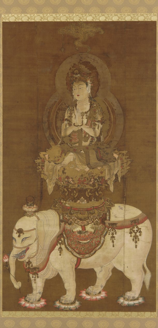 平安时代 - 富根（Fugen Bosatsu）平安时代（丝绸上的墨水，金银） 作者 日本学校