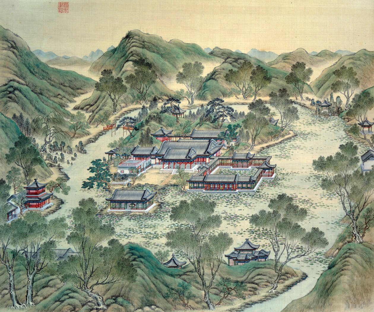 19 世纪日本版画的大皇宫细节。 作者 日本学校