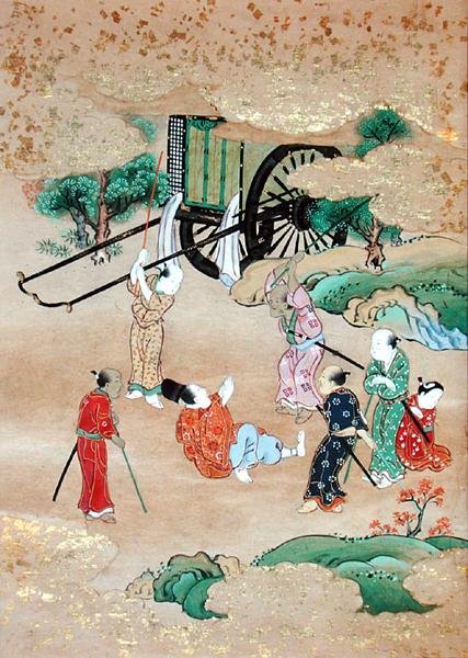 僧侣正学（1126-1235）被强盗袭击（纸本水彩） 作者 日本学校