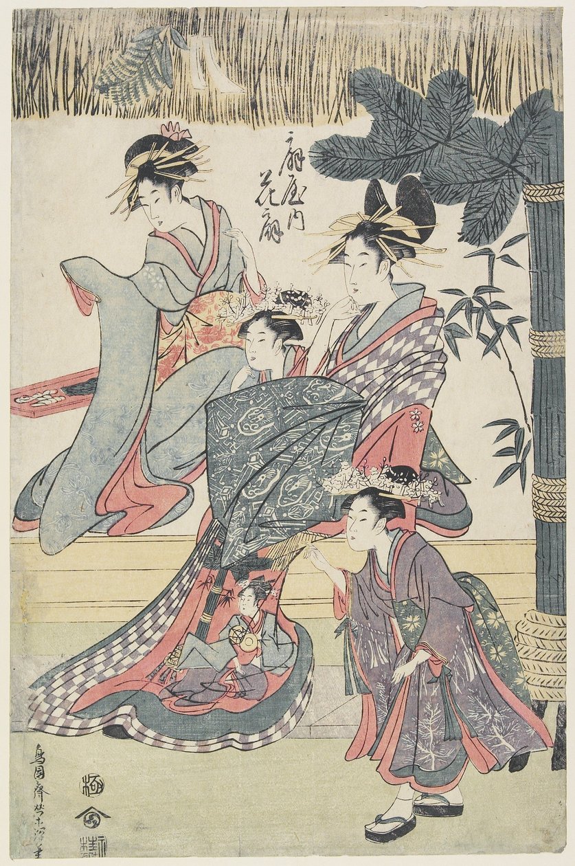 the giya House的妓女Hana？gi，c.1796-97（彩色木版画） 作者 日本学校