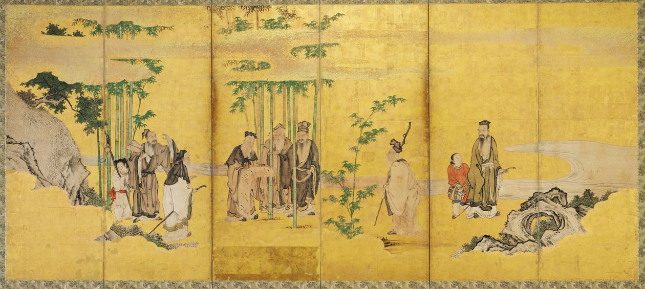 肯恩竹林的七个圣人？学校（纸上的墨水，颜色，黄金和金箔） 作者 日本学校
