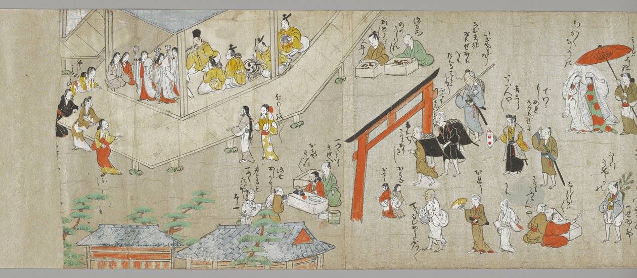 天神神社卷轴（一对中的一个）（细节），土佐学校，17世纪（墨水，颜色和gofun在纸上）（另见5846316） 作者 日本学校