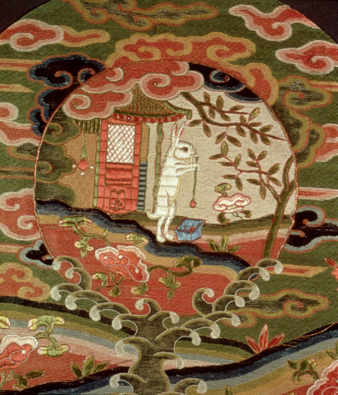 江户时代的龟与野兔（1600-1868）（丝绸刺绣）（详细） 作者 日本学校
