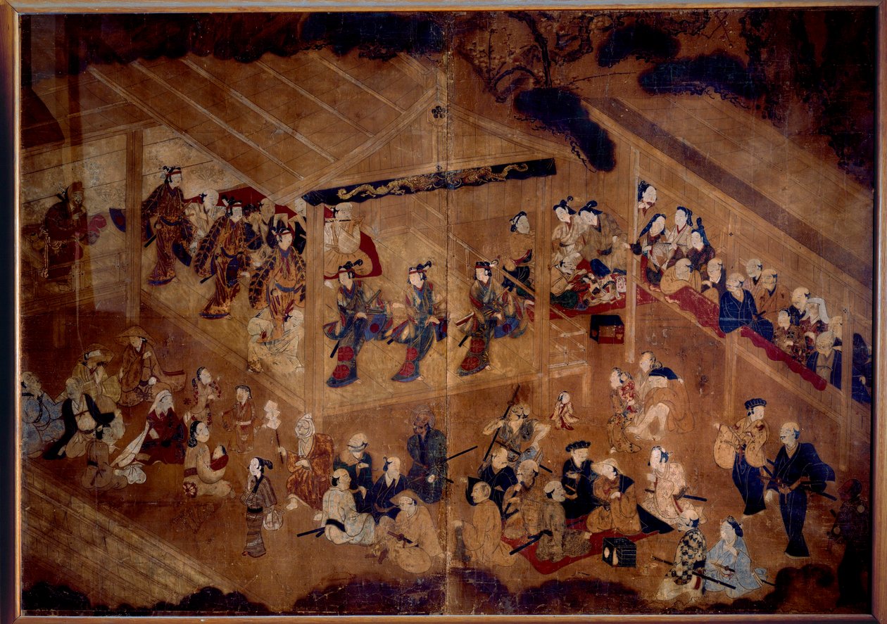 歌舞伎剧场：舞台上的演员； 18世纪日本版画巴黎，吉美博物馆，亚洲艺术国家博物馆 作者 日本学校