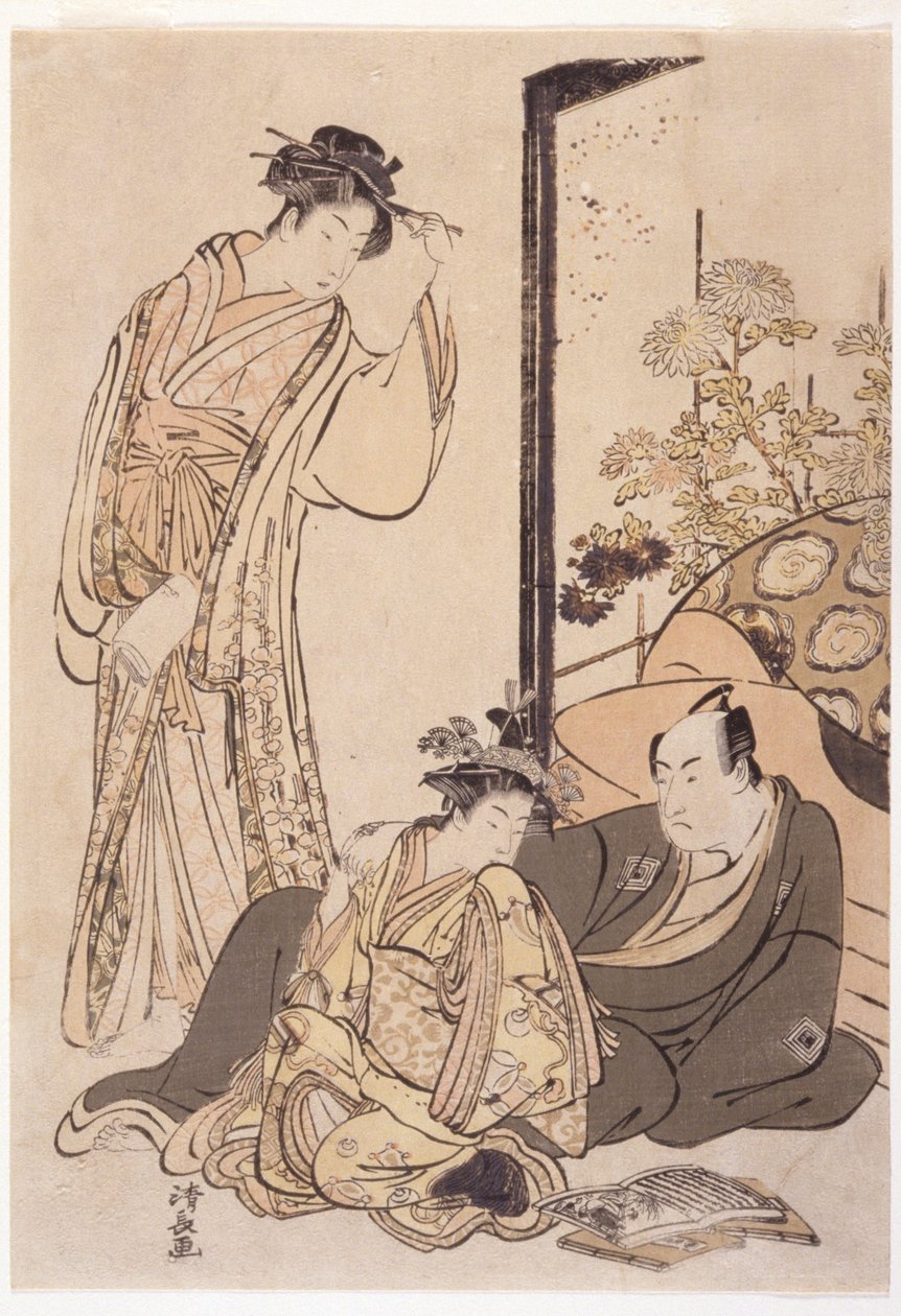 三个人物，约 1760-1810 年（木版画） 作者 日本学校