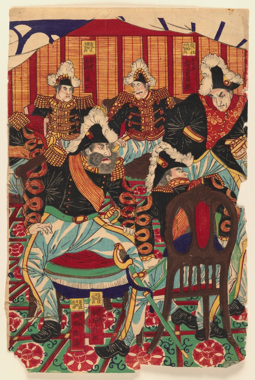 三联画三张，1868-1912（木版画）（另见406925和406927） 作者 日本学校