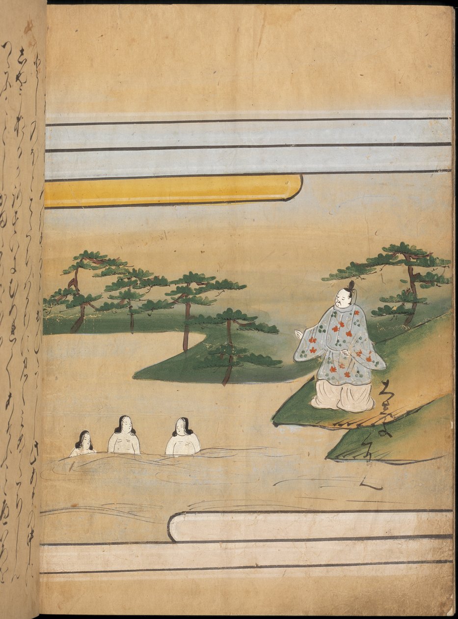 水中三女，选自《大食馆》的插图（纸本水墨彩色画） 作者 日本学校