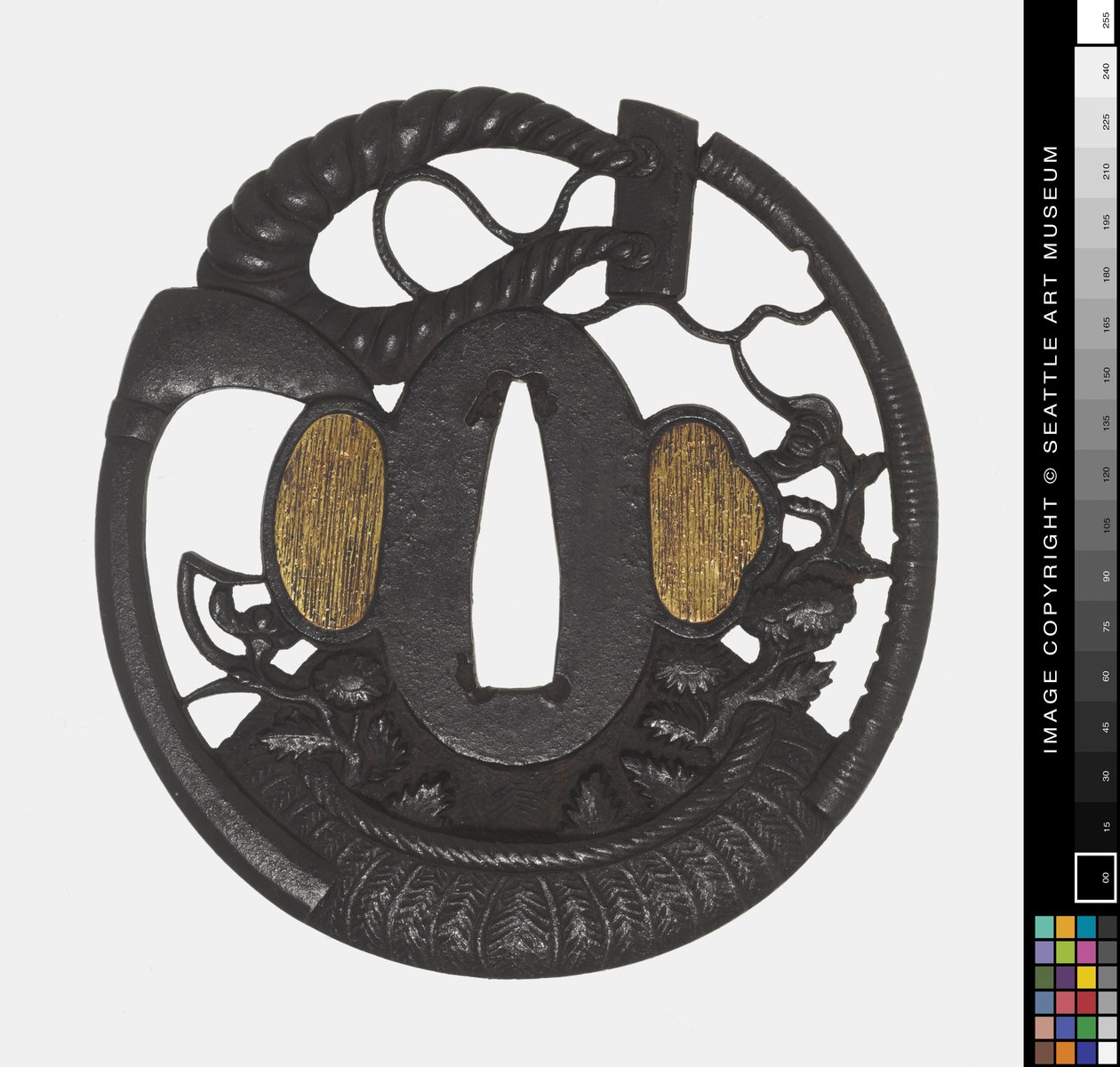Tsuba: Flowers, Scythe, Rope, early 18th century (Iron) 作者 日本学校
