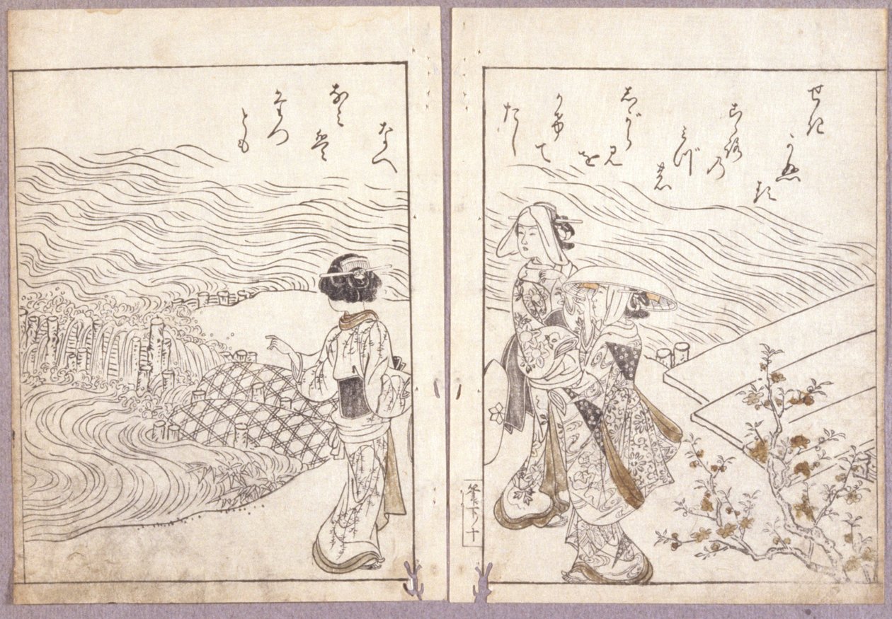无题（东源寺朝拜人群中的北条党瞻仰佛像）（彩色木刻） 作者 日本学校