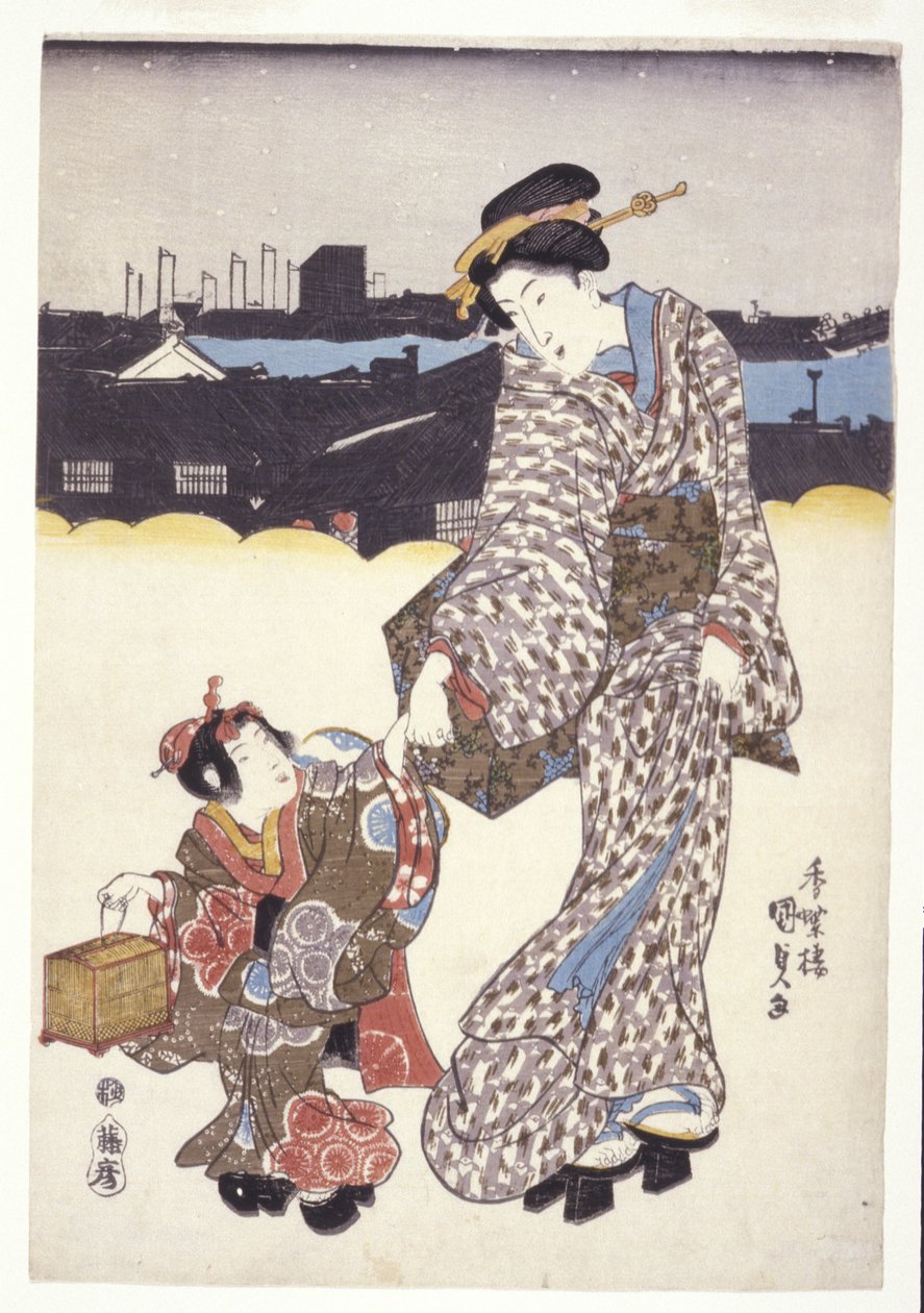无题（女人和孩子）（彩色木刻） 作者 日本学校