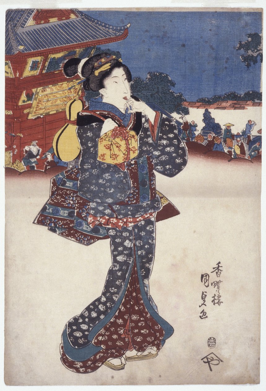 无题（旅行中的女人）（彩色木刻） 作者 日本学校