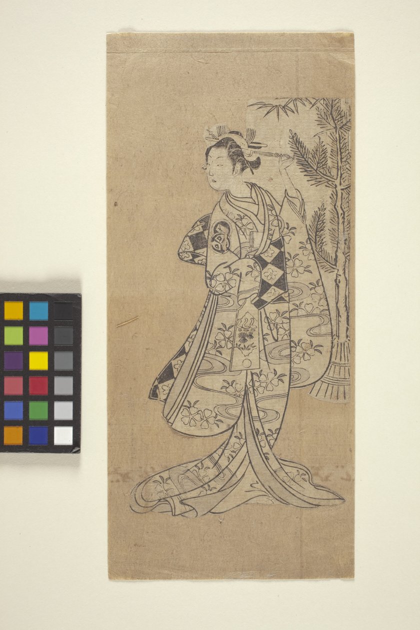无题（站在树前的女人）（彩色木刻版画） 作者 日本学校