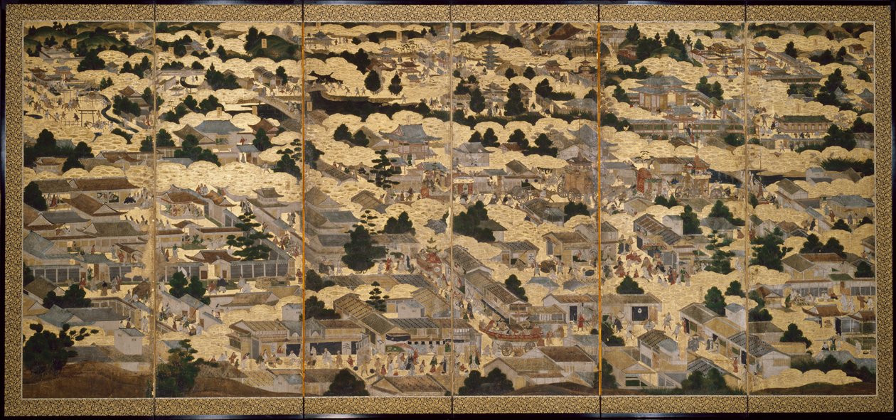 京都内外景色》（Rakuchu rakugai zu），约 1616-24 年（纸上墨水、彩色和金箔） 作者 日本学校