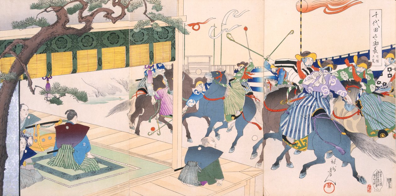 勇士们在打一种马球，19世纪。 作者 日本学校