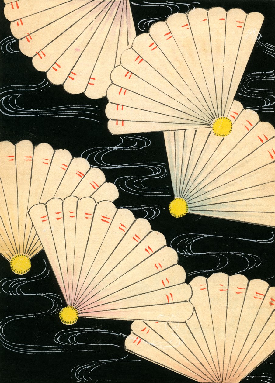 黑色背景上的白色扇子 作者 日本学校