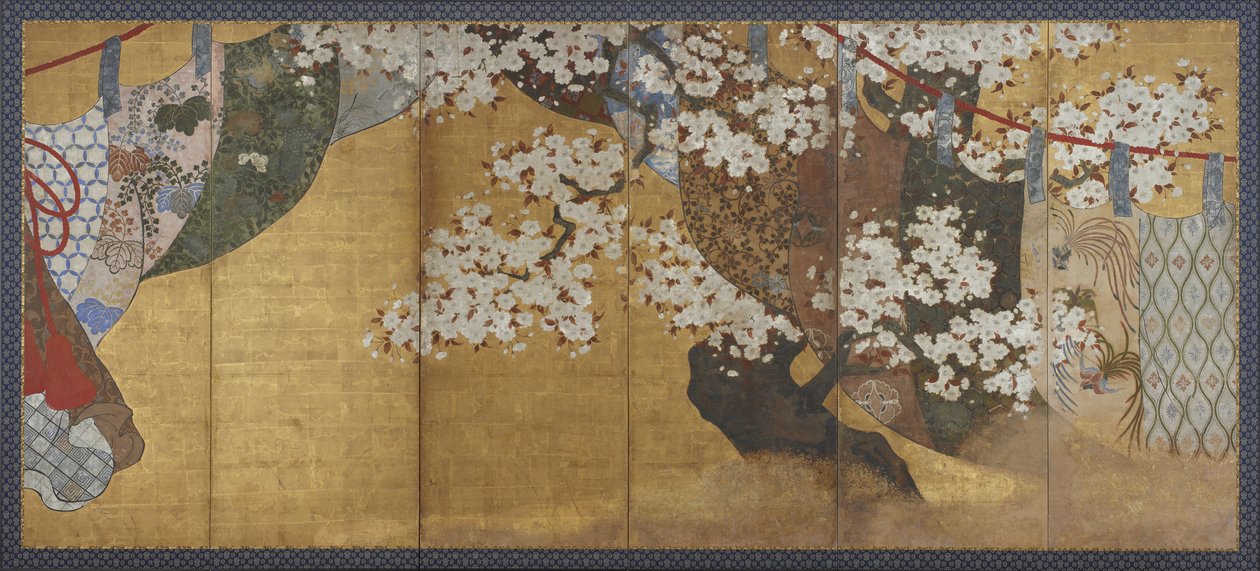 风屏和樱桃树，屏幕 作者 日本学校