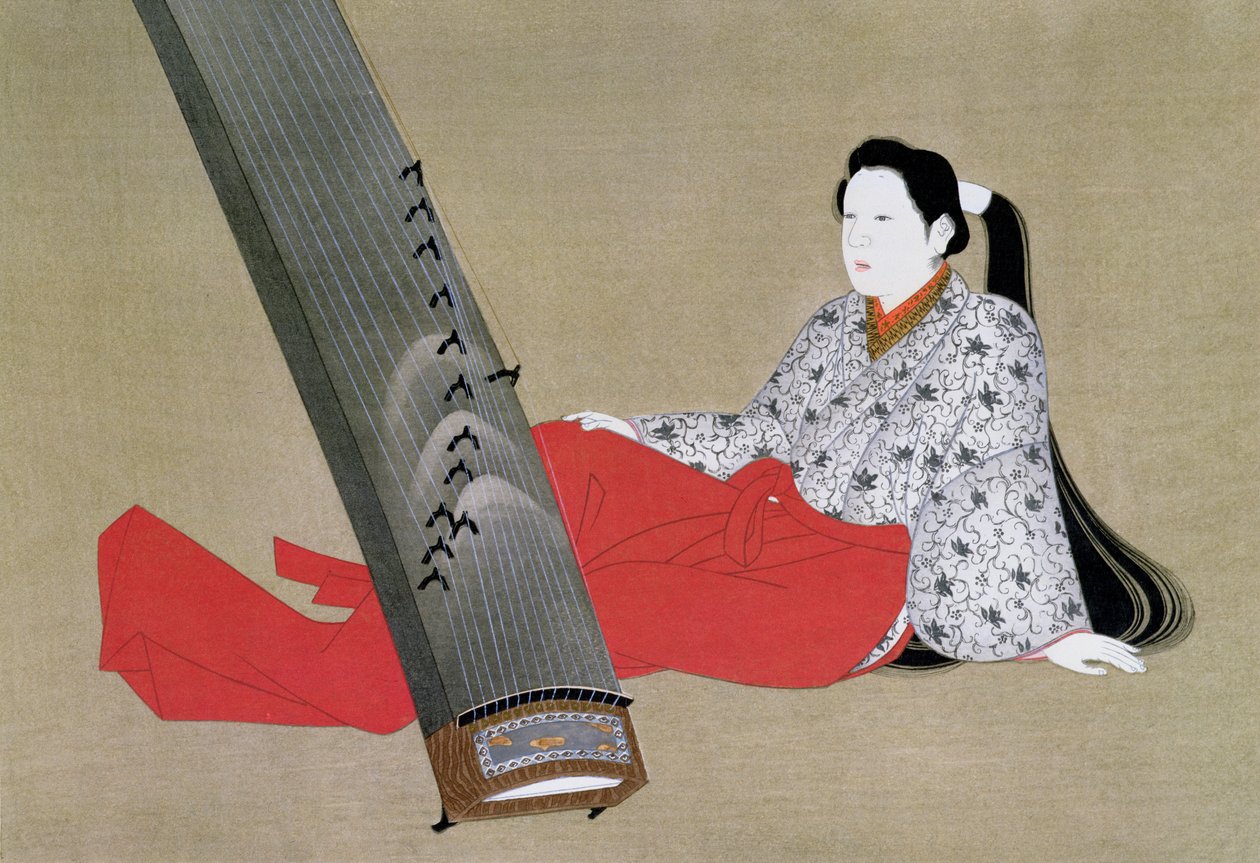 播放Koto的女人，转载于Kokka杂志，c.1896-97 作者 日本学校
