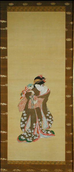 妇女和儿童（丝绸上的钢笔和墨水） 作者 日本学校