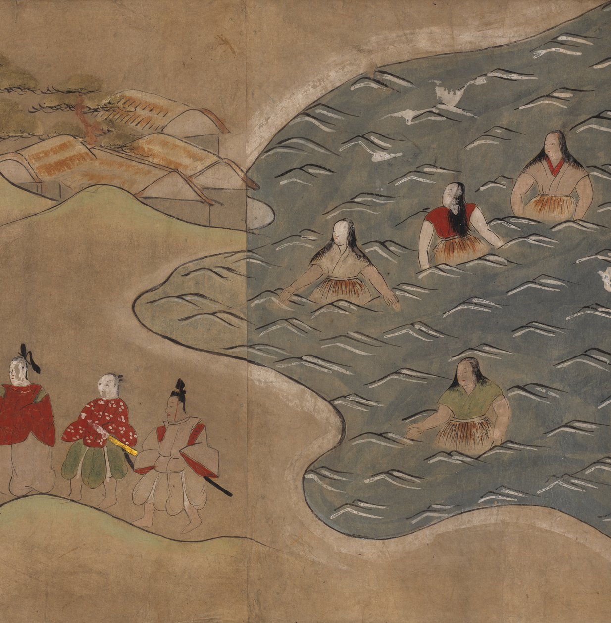 海中的女人，《大食馆》中的插图（纸本水墨彩色画） 作者 日本学校