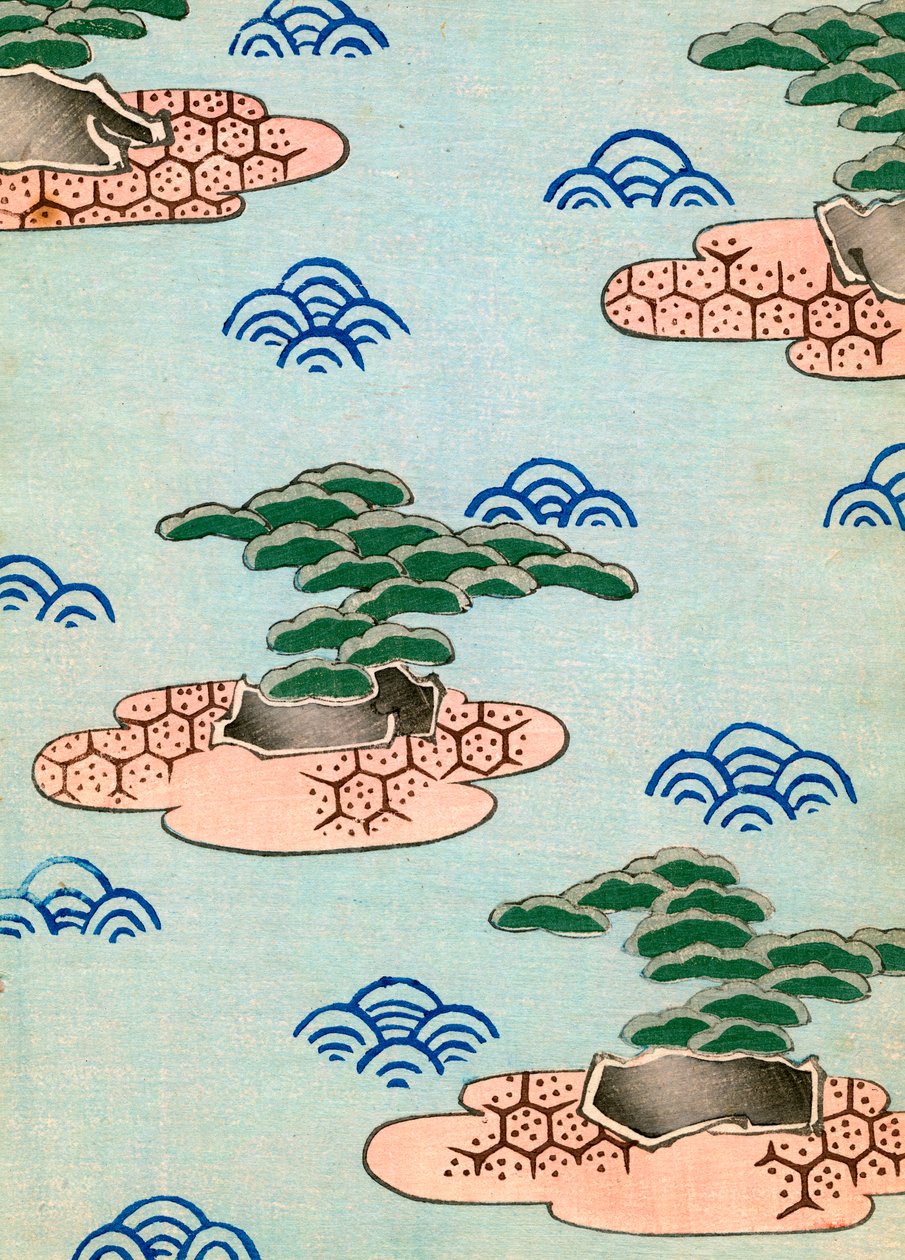 岛上树木的木版画 作者 日本学校