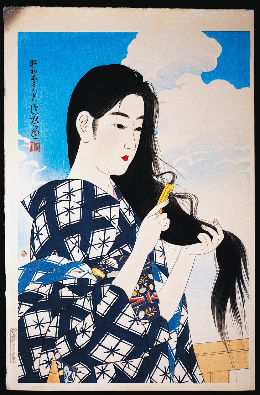梳头的年轻女子 作者 日本学校