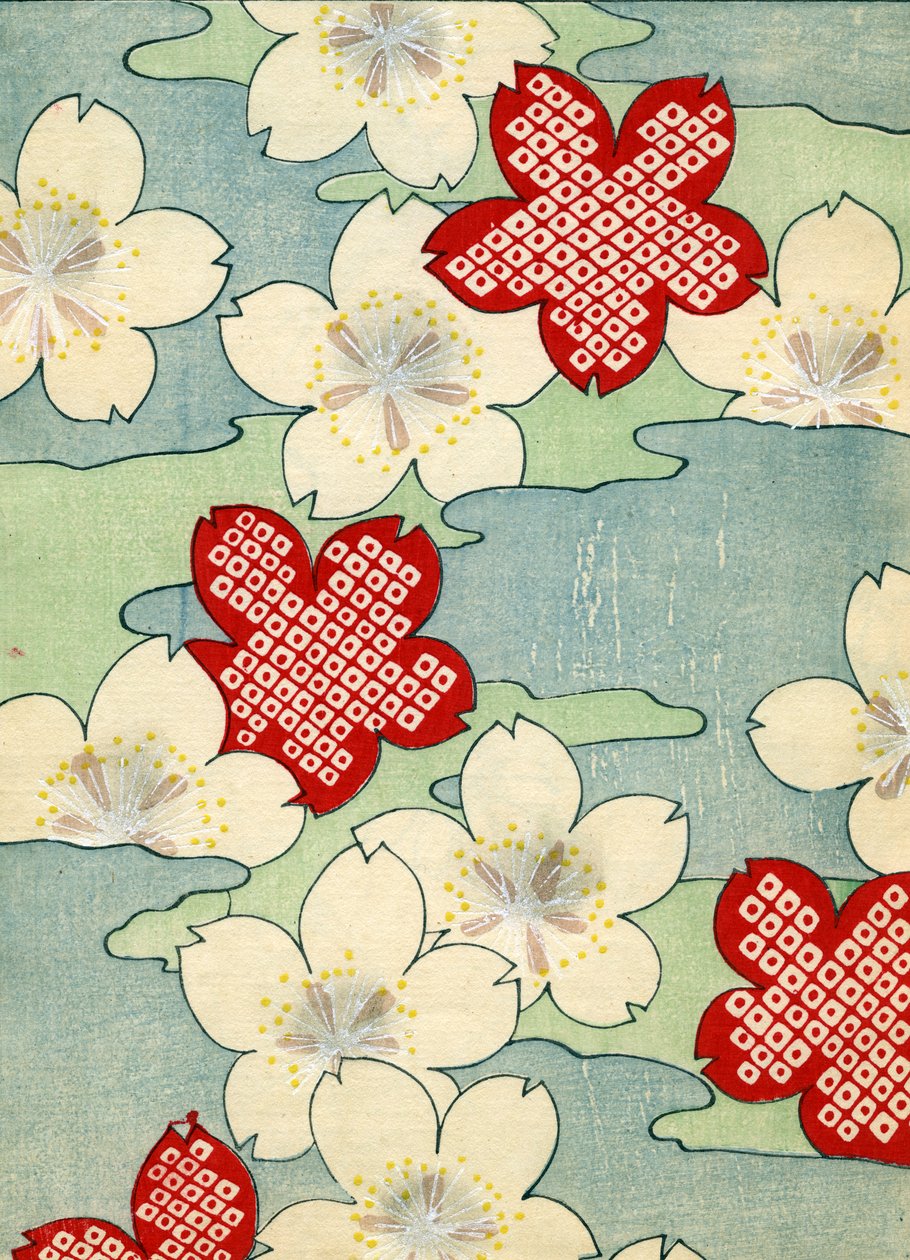 colour woodblock print of Dogwood Blossoms 作者 日本学校