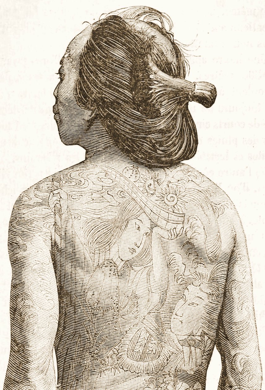 传统日本人Irezumi纹身的男人，1880年 作者 日本学校