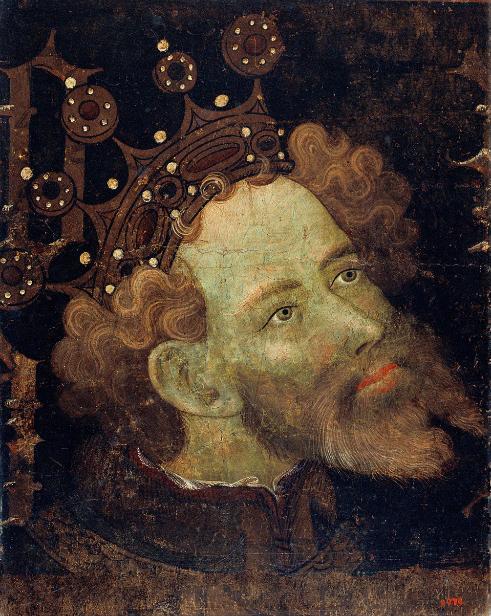 阿拉贡的皮埃尔四世在仪式上 - 阿拉贡国王彼得四世 (1319-1387) - Peinture de Jaume (Jaime) Mateu (1382-1452) - 1427 - 面板上蛋彩画 - 56.3x45.3 - 加泰罗尼亚国家艺术博物馆, 巴塞罗那 作者 乌梅·马特乌