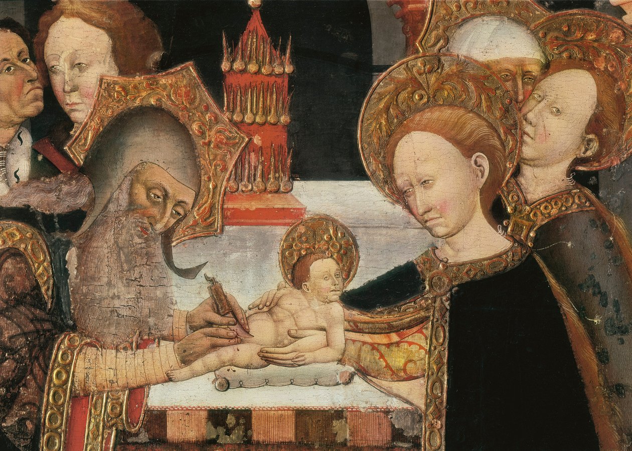 主的割礼。 Jaume FERRER II 加泰罗尼亚学派美德祭坛画细节 作者 杰米·费雷（Jaume Ferrer）