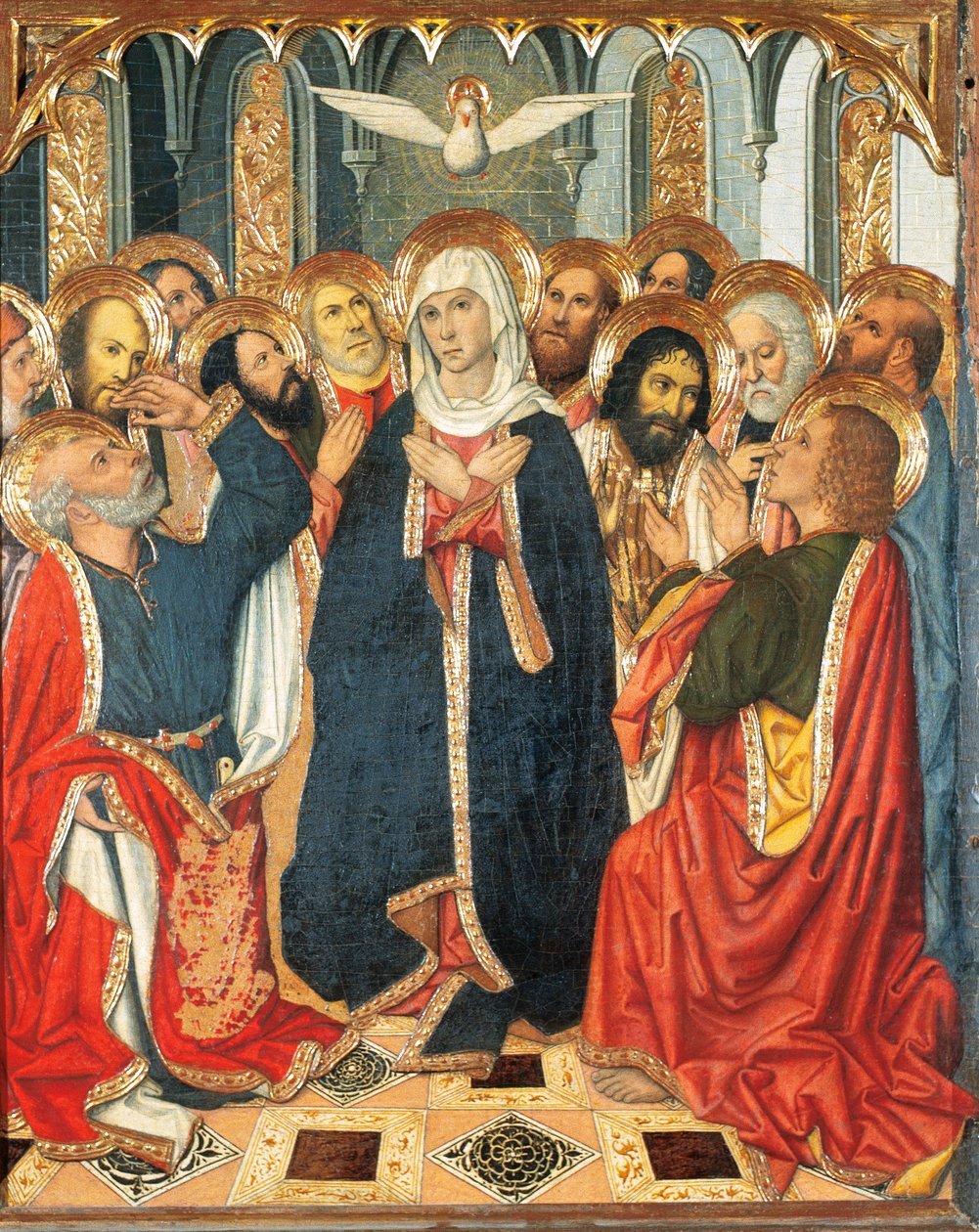 Table of Pentecost. From the Altarpiece of Constable of Portugal (1464-1465). Paint on wood. By Jaume Huguet (1414-1492). XV Century (painting on wood) 作者 海梅·休格（Jaume Huguet）